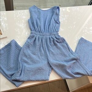 Zara Blue Polka Dot Jumpsuit with Wide-Leg Design